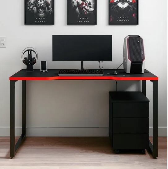 Mesa Escrivaninha Gamer Preta Com Vermelho Para Jogos Online - E